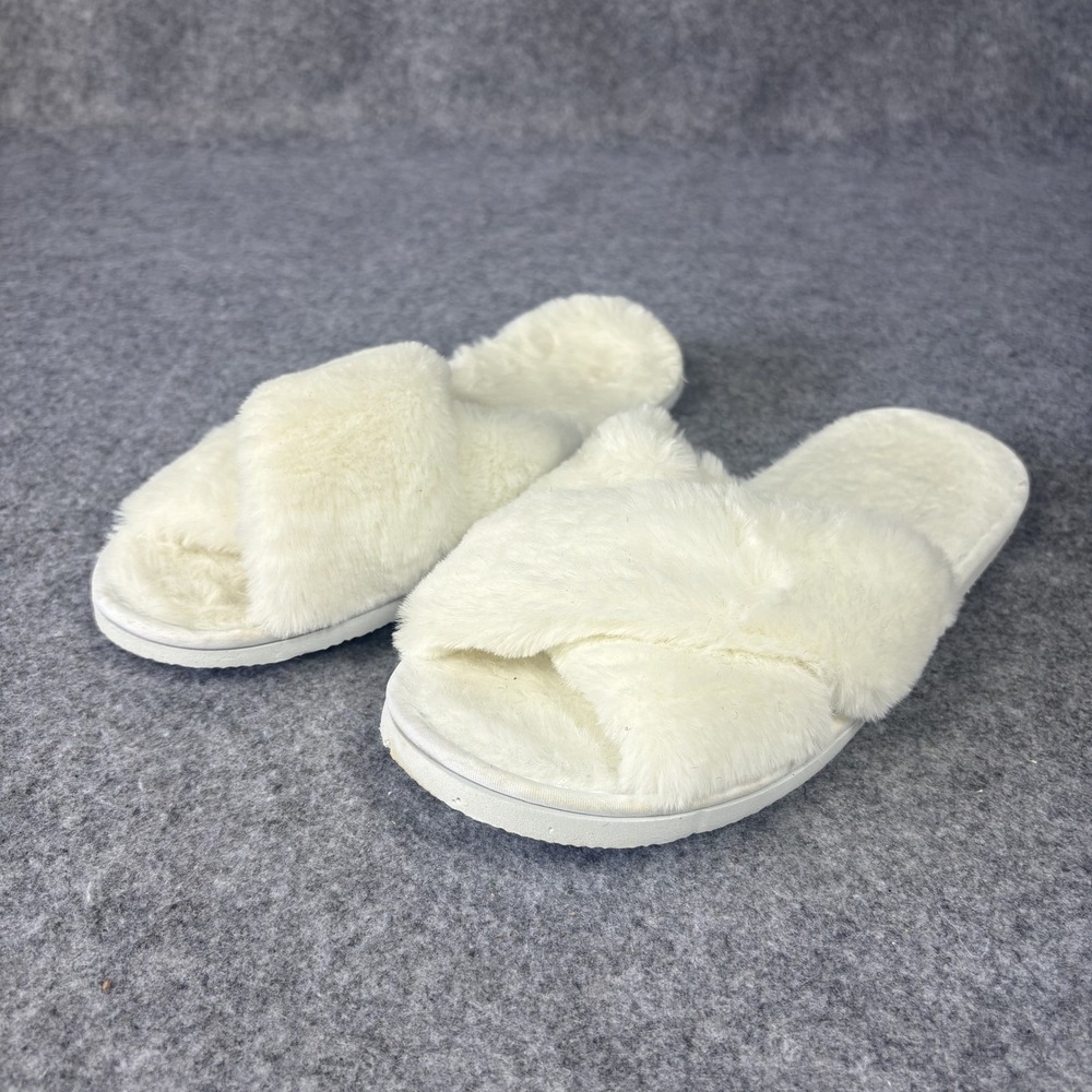 Best Accessory Group Faux Fur Slippers Medium Ivory Criss Cross‎ Plush Slides